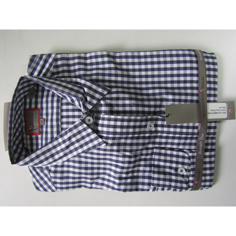 Pennington & Bailes Men's Button Down Shirt Navy White Gingham Check Size M